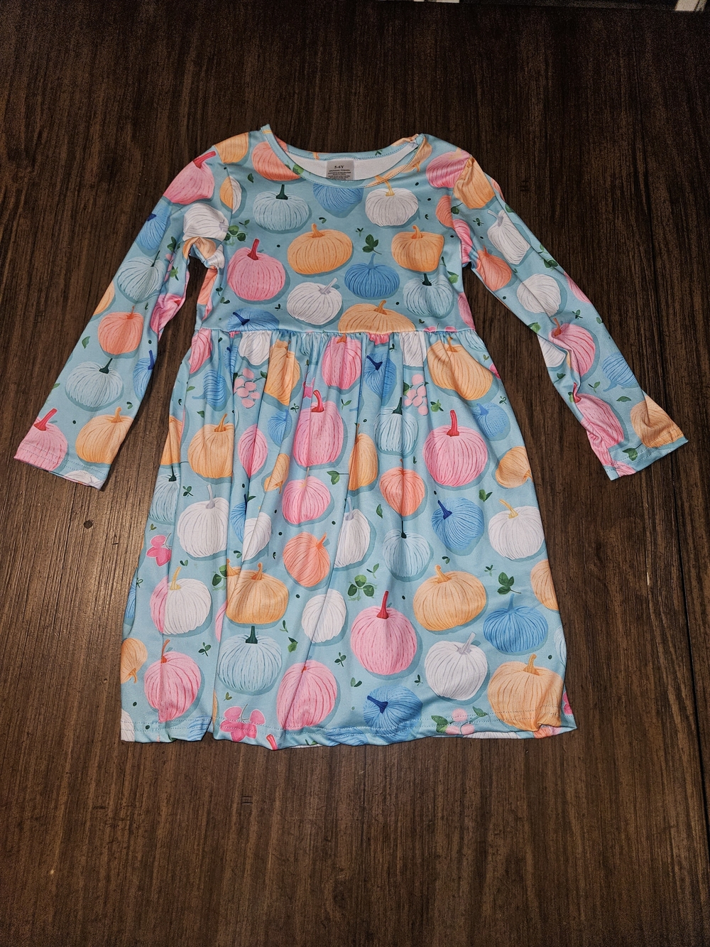 Source Unknown Light Blue Pumpkin Print Long Sleeve Casual Dress